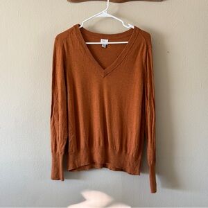 A New Day Rust Orange V-Neck Sweater Silky Modal Blend Capsule Wardrobe Size XL